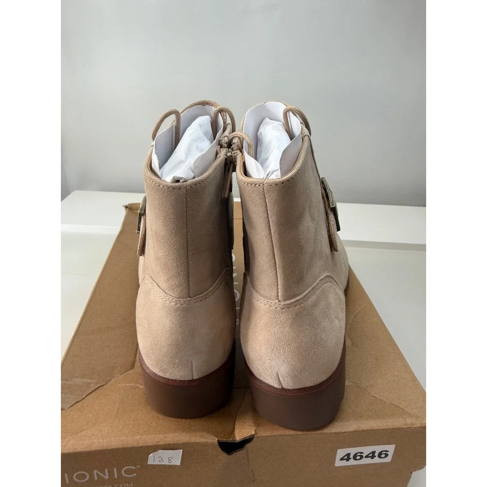 Vionic Catina Suede Lucid Beige Combat Boots Side Zip Women Size 9‎ NWB